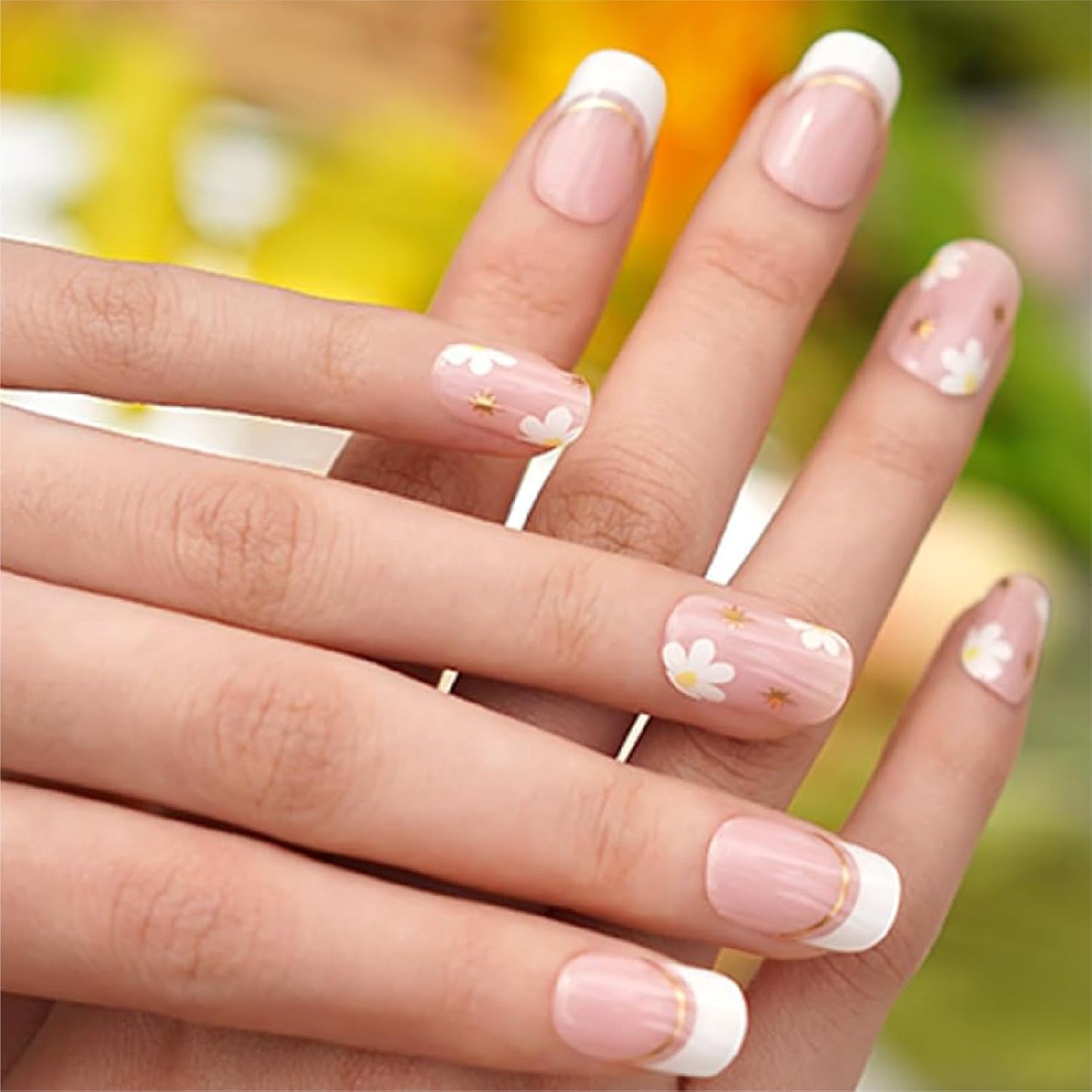 Semi Cured Gel Nail Strips, 20 pcs Gel Nail Stikers, Gel Nail Wraps Semi Cured, Salon-Quality, 2 Weeks Long Lasting, Daisy Murmurs