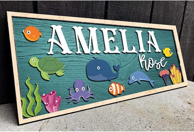 Custom Baby Name Sign, Ocean Nursery Wall Decor, Personalized Wooden Name Plaque for Sea, Themed Room, Unique Gift for Baby Boys or Girls