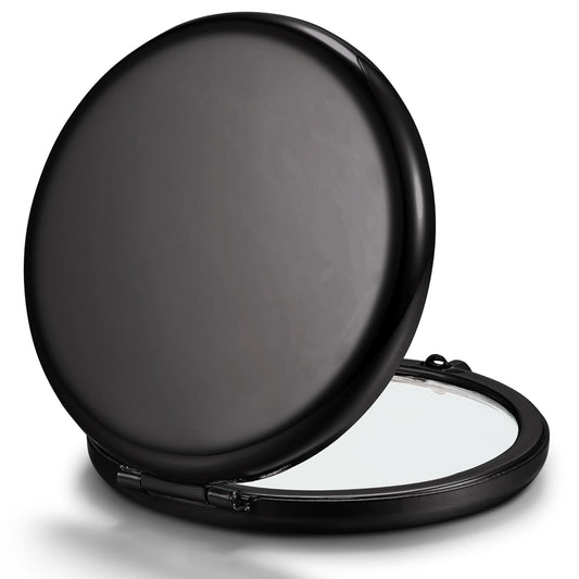 Compact Mirror Bulk, Set of 100 Double-Sided 1X/2X Magnifying Metal Pocket Makeup Mirrors(Round, Onyx Black)