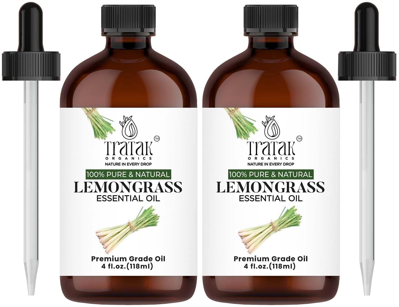 Lemongrass Essential Oil, 100% Pure and Natural Oil with Premium Glass Dropper, Undiluted Essential Oil for Aromatherapy, Diffuser, Humidifier, Oil for Skin & DIYs, Huge 4 fl oz (Pack of 2)