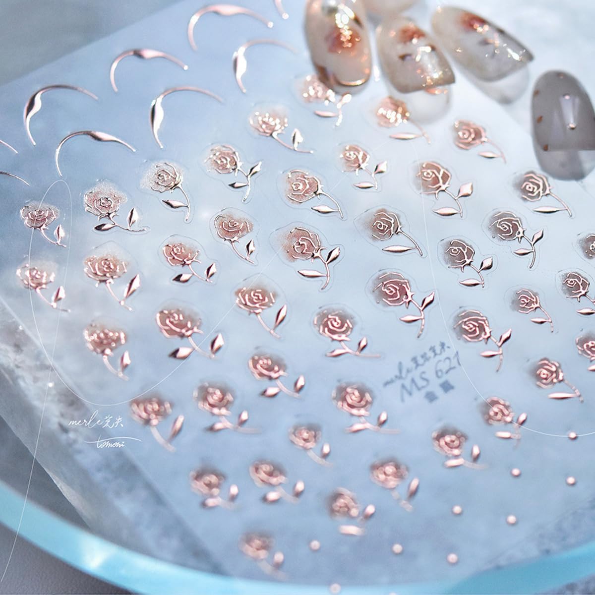 Rose Gold Flower Nail Stickers for Nail Art Rose Nail Decals Cute Stickers for Nails Designs Self Adhesive Nail Art Supplies & Decorations for Women Girls 1 Sheet