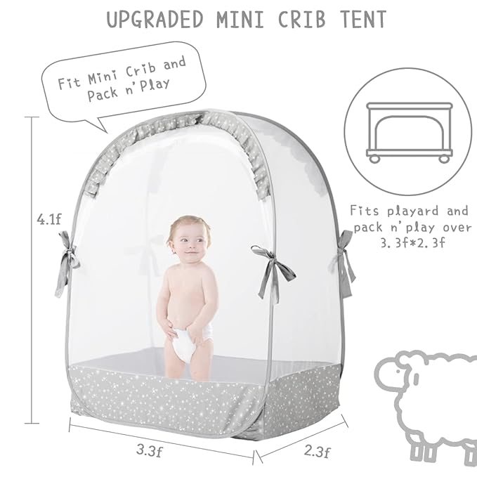 Pack and Play Tent, Crib Tent to Stop Baby from Climbing Out, Baby Safety Tent Cover for Pack N Play, Mini Cribs & Playpen, Pop Up Crib Net Against Falls (39.6" L x 27.6" W x 49.2" H)