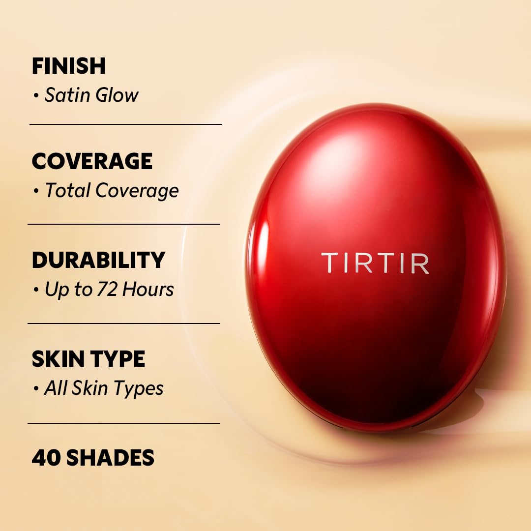 TIRTIR Mask Fit Red Cushion Foundation | Full coverage, Weightless, Skin fit, Satin Glow Finish, Korean Makeup BB Foundation, beauty, Tattoo cover up, Buildable (#30N Rich Honey, 0.63 Fl Oz)