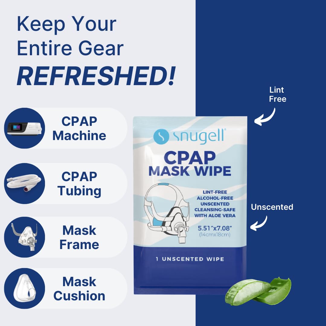 Snugell Unscented Individual CPAP Mask Wipes – Travel-Friendly 40-Pack– Lint & Alcohol-Free,Skin-Safe with Aloe Vera– Perfect for Convenient, Hassle-Free Cleaner & Sanitizer of CPAP Masks & Equipment