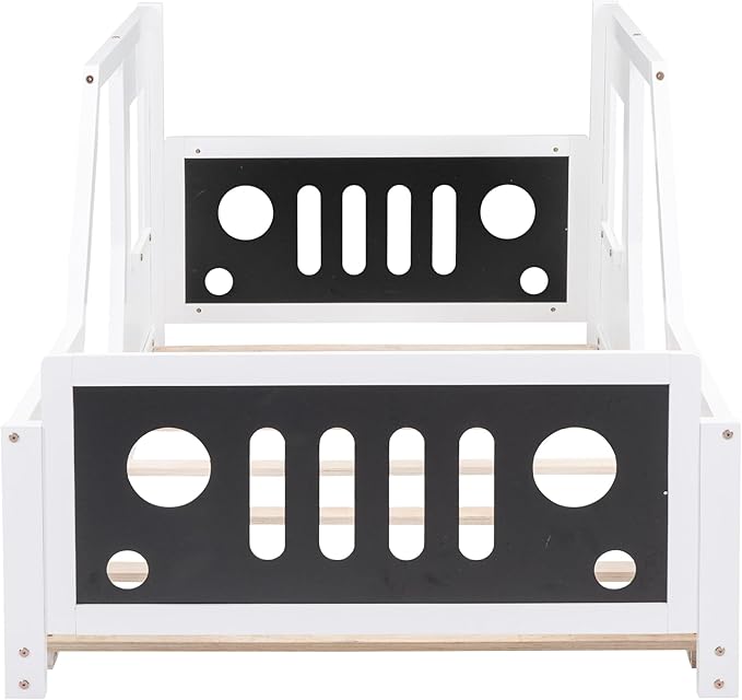 Merax Twin Size Classic Car-Shaped Platform Bed with Wheels, Wood Car Bed Frame for Boys, White