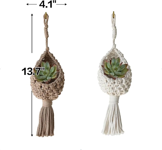 Macrame Wall Hanging Boho Decor Set of 2 Handmade Hanging Accents White & Cream Coffee Color Decorative Woven Wall Art for Living Room or Home Décor