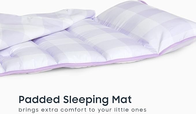 Wake In Cloud - Toddler Nap Mat with Pillow and Blanket, for Kids Boys Girls Ages 3 Plus in Kindergarten Daycare Preschool, Roll Up Sleeping Bag, Gingham Plaid Grid