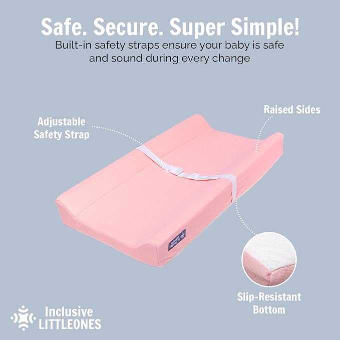 Baby Diaper Changing Pad Soft, Waterproof Changing Pad, Non-Slip Bottom, Safety Straps & Ergonomic Contoured Design - Wipeable Changing Pad Cover Standard Size (31.5"x16") Changing Tables & Dressers