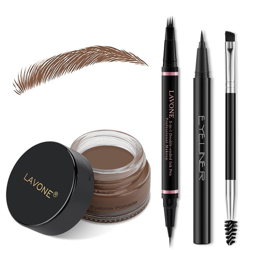 Eyebrow Pencil Makeup Kit, with Waterproof 2-IN-1 Microblading Eyebrow Pen, Eyebrow Pomade, Eyeliner and Dual-ended Eyebrow Brush, Brow Pencil Kit for Natural Eyebrows- Brunette