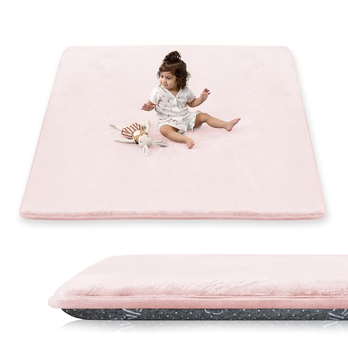 1.5" Thick Baby Play Mat for Floor, 50x50 Playpen Mat, Pro Soft Flannel Foam Mats Toddler Infant Kids Crawling for Nursery Rug Playroom Living Room Waterproof Easy Care Non-Slip (Baby Pink)