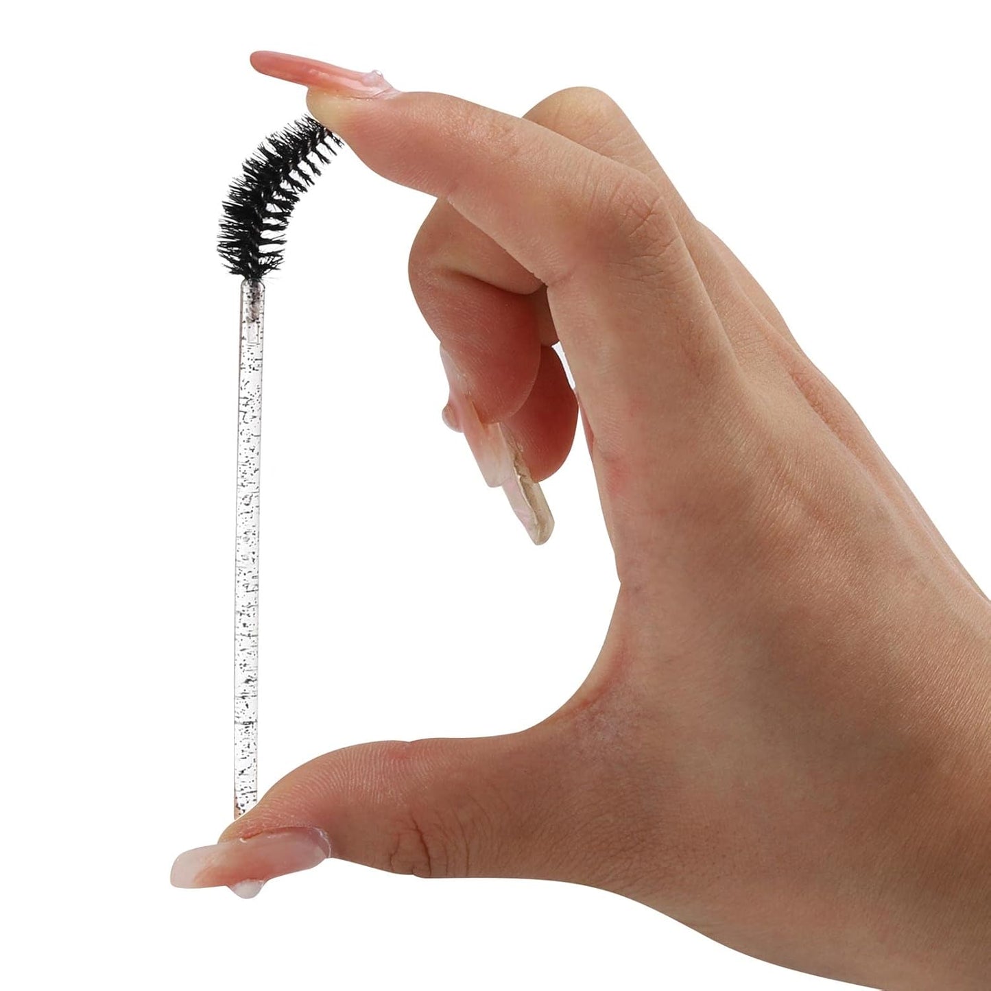 100 Pcs Disposable Mascara Wands, Crystal Eyebrow Spoolies Brush for Eyelash Extensions, Black Lash Brushes with Container