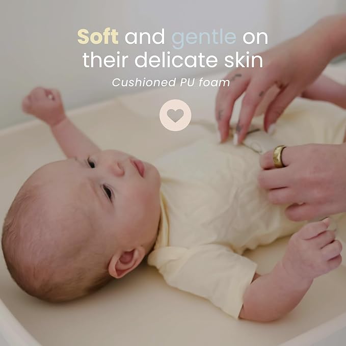 Snuggle Me® Baby Changing Pad - Soft PU Foam Diaper Changing Pad for Dresser, Scandi-Inspired with Wooden Base in Light Oak Finish, Wipe-Clean Surface & Safety Strap (27.6" × 18.9" × 3.9")