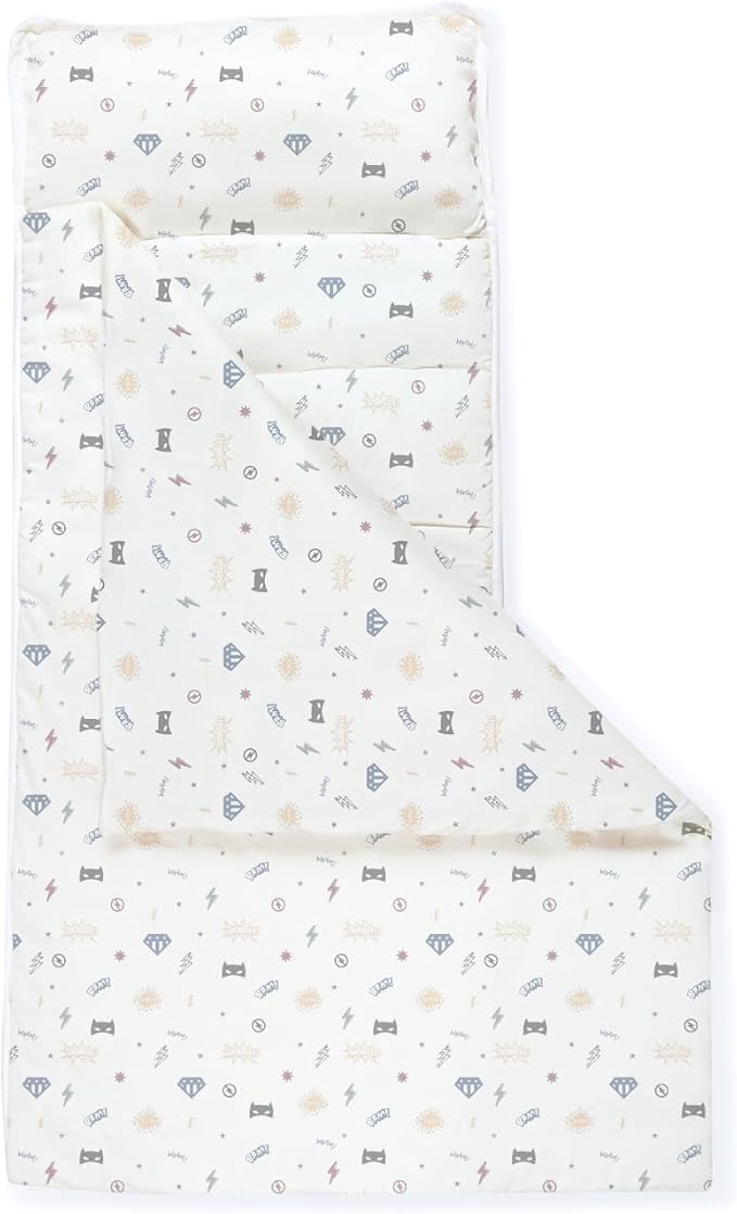 Makemake Organics GOTS Certified Organic Cotton Nap Mat with Detachable Pillow for Kids Soft Sleeping Bag for Toddlers, Boys, Girls - Ideal for Daycare, Preschool, Kindergarten