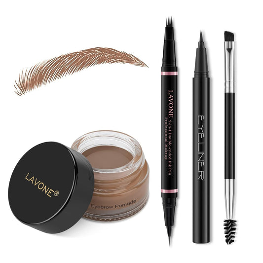 Eyebrow Pencil Makeup Kit, with Waterproof 2-IN-1 Microblading Eyebrow Pen, Eyebrow Pomade, Eyeliner and Dual-ended Eyebrow Brush, Brow Pencil Kit for Natural Eyebrows - Auburn