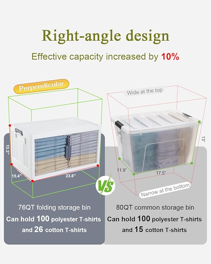 OlarHike 76QT Lockable Storage Bins with Lids - Folding Storage box with Doors and Wheels, Collapsible Plastic Storage Bins for Closets, Stackable Storage Organizer, Storage Containers, 4 Pack Cubes