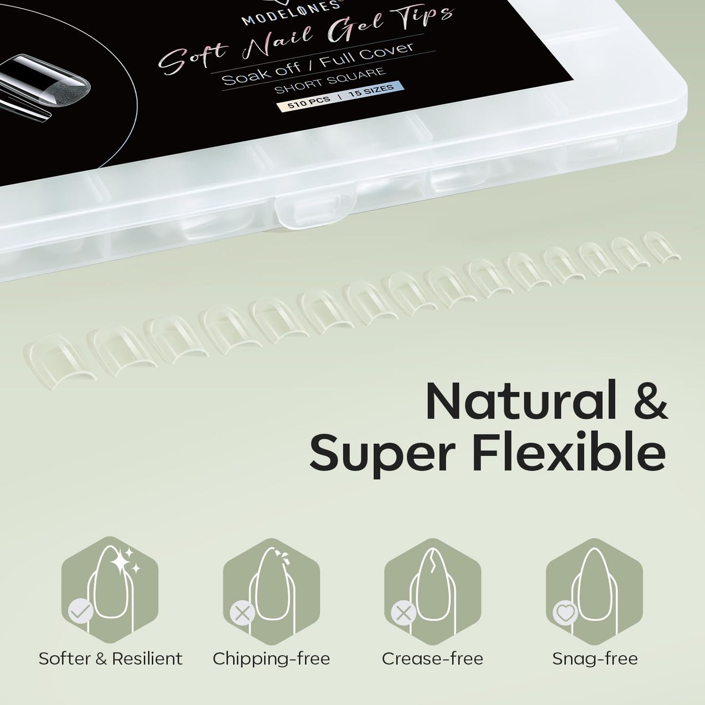 Modelones Short Square Fake Nail Tips - 510Pcs Gel Tips Pre-shaped Half Matte Full Cover Clear Acrylic Gel Kit False Press on Nails for Extension DIY Salon 15Sizes