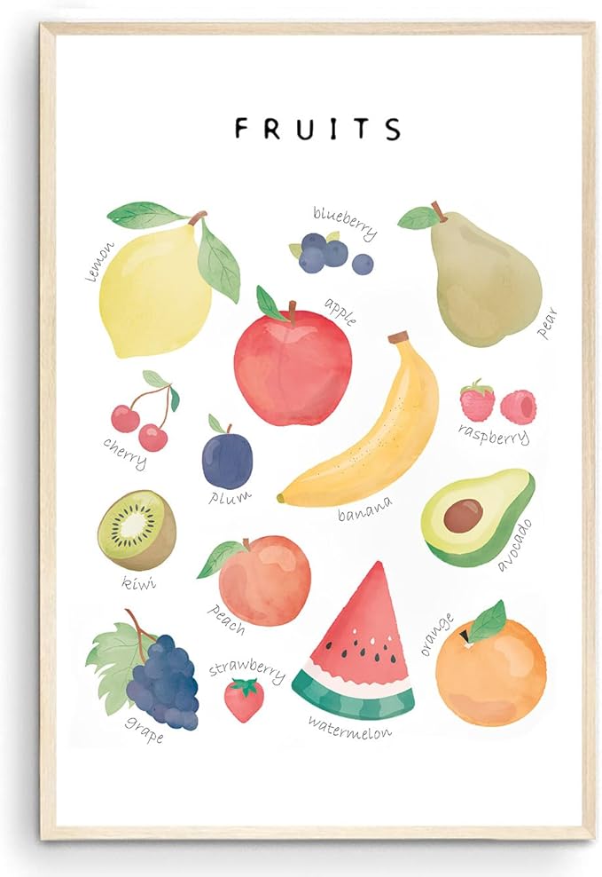 OZCONO Vegetables and Fruits Educational Posters, Harvest Chart Kids, Classroom Decor, Rainbow Nursery Wall Art, Homeschool Education Guide (Unframed) (12x18)