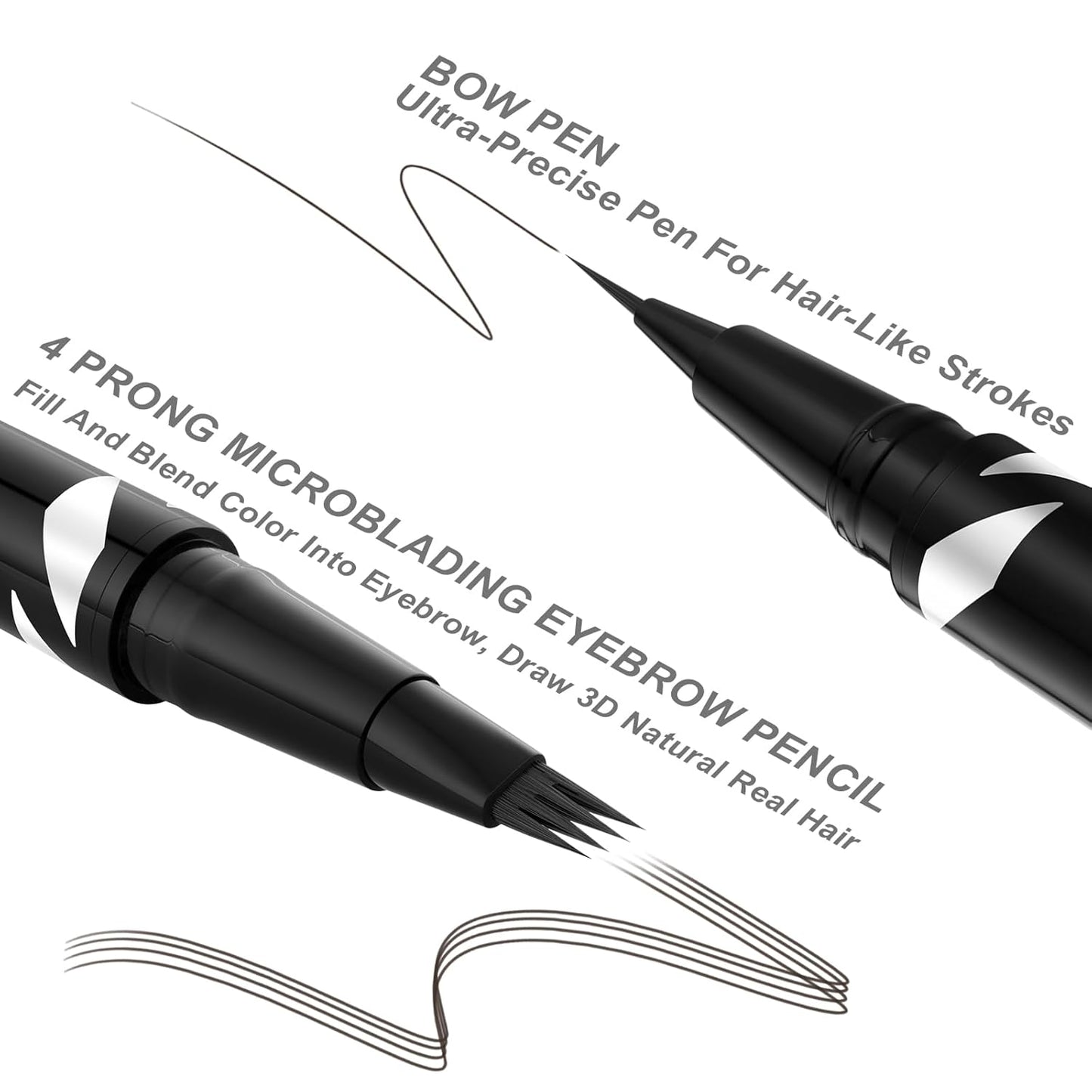 LAVONE 2-IN-1 Dual-ended Waterproof Eyebrow Pencil, 4 Tip Microblading Pen & Ultra-Precise Brow Pencil, Dual-ended Eyebrow Brush, Ebony