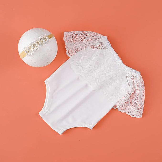 1 Set Newborns Photography Props Baby Girls Romper With Matching Headband Hairband Outfits For Photoshoots Photography Studio Props