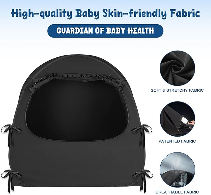 Blackout Baby Sleep Tent Sleep Pod, Pop Up Crib Blackout Cover Canopy for Naps at Home and Traveling, Fits Full Size Crib, Pack n Play, and More with Safe Bottom Design, Blocks 98% Light