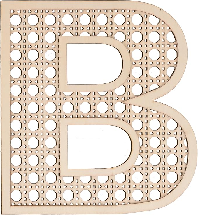 Large Boho Wooden Rattan Letters 12 inch for Nursery Decor Wood Letter B Wall Decors for Baby Girl Boy Bedroom Home Rustic Name Sign Birthday Wedding Decorative Letters
