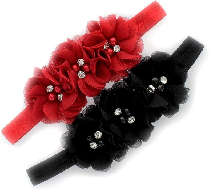 My Lello Flower Headbands Baby - Girls - Toddler Fabric Beaded Stretchy Elastic Pair