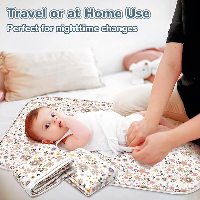 Baby Diaper Changing Pad – 31.5" x 21.5" Extra Large Waterproof Absorbent Portable Changing Mat, Reusable Changing Pad Liner for Travel or at Home Use(Floral2)