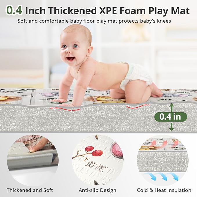 79x71 Extra Large Baby Play Mat for Floor, Foldable Foam Playmat for Babies 0-12 Months & Kids, Non-Toxic Waterproof Baby Mat for Floor, Thick Playpen Mat for Tummy Time Crawling
