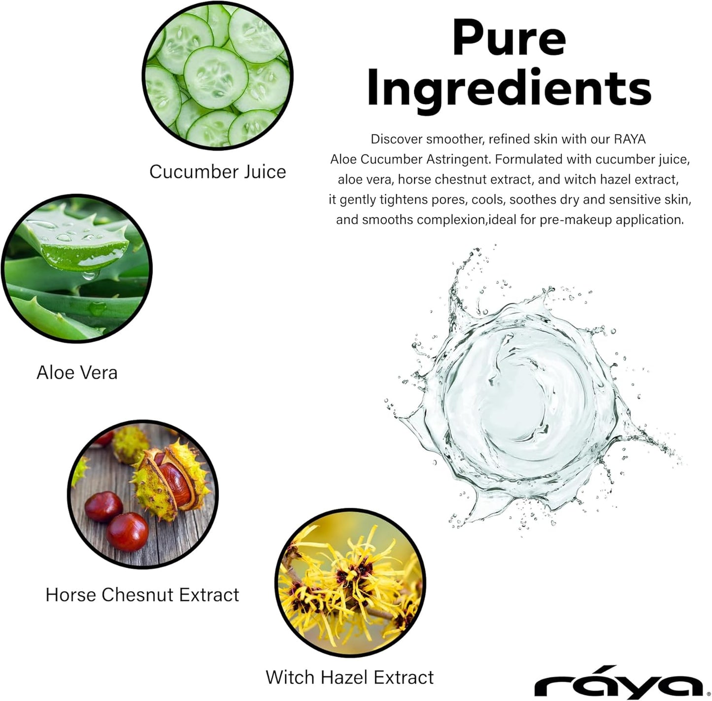 Raya Aloe Cucumber Astringent (202), Facial Toner for Dry and Sensitive Skin - Refreshing, Hydrating and Calming Formula, Gentle Pore Tightening Skincare, Cruelty, Paraben & Alcohol-Free, 8 fl oz