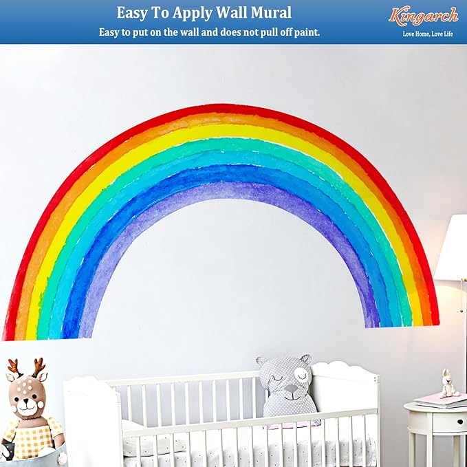 Large Watercolor Rainbow Wall Decals, Colorful Peel and Stick Vinyl Nursery Wall Decor, Removable Home Room Wall Decor Murals Stickers for Kids Girls Toddler Bedroom Living Room Playroom