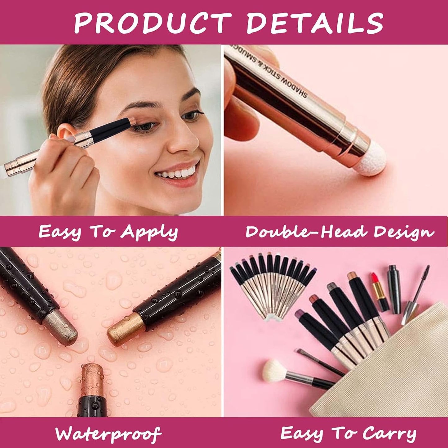 White Eyeshadow Stick Makeup，Cream Shimmer Smooth Glitter Eye Shadow Pencil Base Primer Palette, Waterproof Long Lasting EyeShadow Pen White Liner, Highlighter Stick Dimensional Eyes Look 01