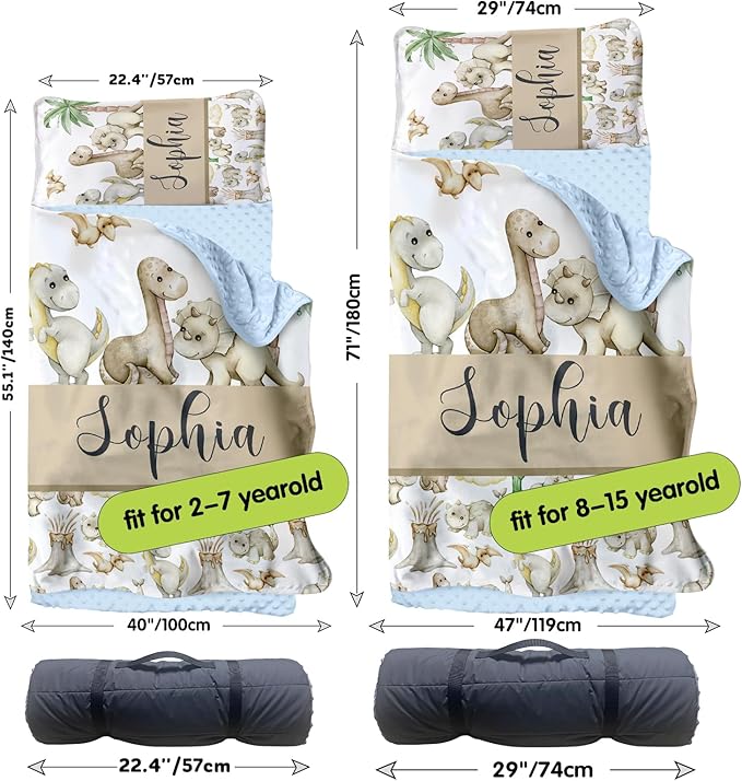 Personalized Toddler Nap Mats for Preschool, Custom Name Kids Sleeping Bag for Daycare, Roll Up Sleeping Mat with Removable Pillow and Soft Dot Minky Blanke for Boys Camping Travel