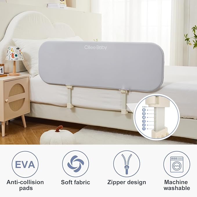 Ciilee Baby Bed Rail for Toddlers Portable Travel Kids Beds Guard Rails for Queen Bed Foldable Children Side Railing for Twin Beds Adjustable Bedrail Barandas para Camas de Niños（Grey,32in