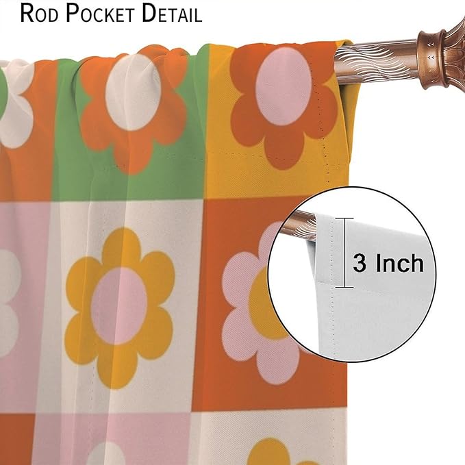 70s Flowers Curtains,Vintage Cute Colorful Abstract Floral for Girls Kids Bedroom Bathroom Curtains Window,Trendy Groovy Funky Novelty Home Window Treatments Drapes 72"" W X 63"" L, Style-5