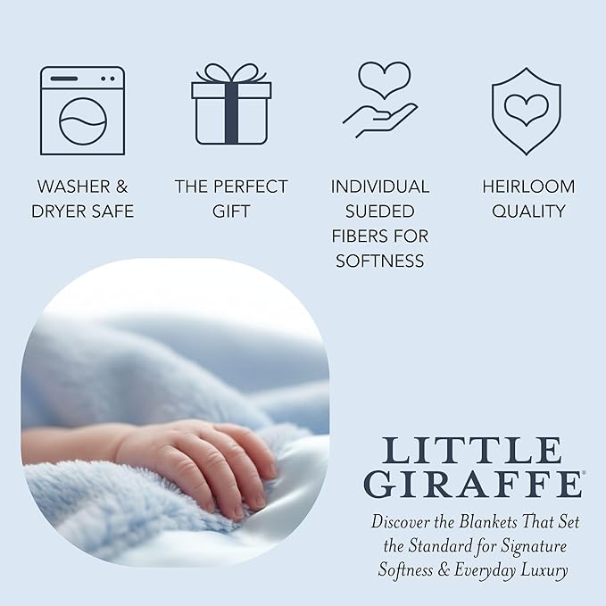 Little Giraffe Baby Blanket - Luxe Soft Blanket with Satin Trim - Baby Stroller Blanket - Newborn Baby Essentials & Baby Gifts - 29x35" - Blue