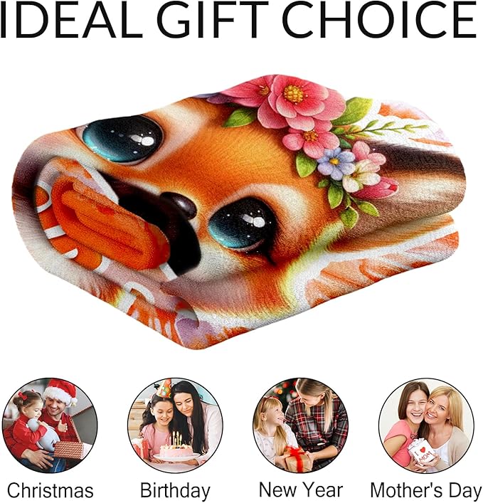 Blanket for Girls - 50" x 60" Inches Personalized Fox Gifts for Teens, Kids - Soft Warm Blankets for Couch, Sofa