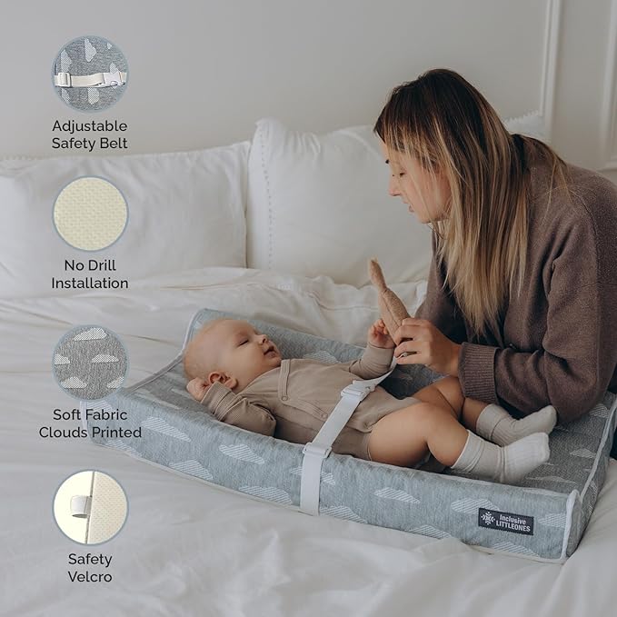 Baby Diaper Changing Pad Soft, Waterproof Changing Pad, Non-Slip Bottom, Safety Straps & Ergonomic Contoured Design - Wipeable Changing Pad Cover Standard Size (31.5"x16") Changing Tables & Dressers