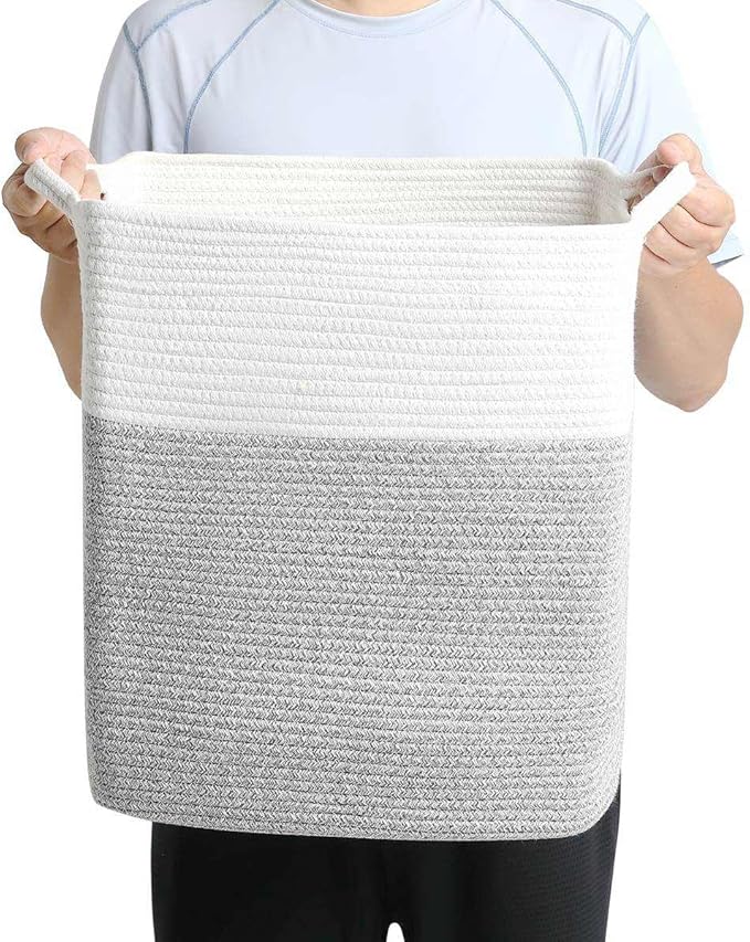 Tall Laundry Basket With Handles,Woven Cotton Rope Big Laundry Hamper Sorters,Versatile Storage for Dirty Clothes,Baby Toys,and Blankets in Bathroom, Nursery,and Living Room (Silver Gray, 68L)
