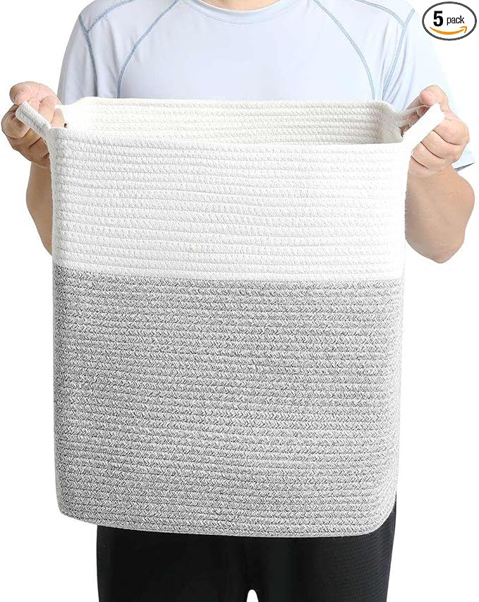 Tall Laundry Basket With Handles,Woven Cotton Rope Big Laundry Hamper Sorters,Versatile Storage for Dirty Clothes,Baby Toys,and Blankets in Bathroom, Nursery,and Living Room (Silver Gray, 68L)