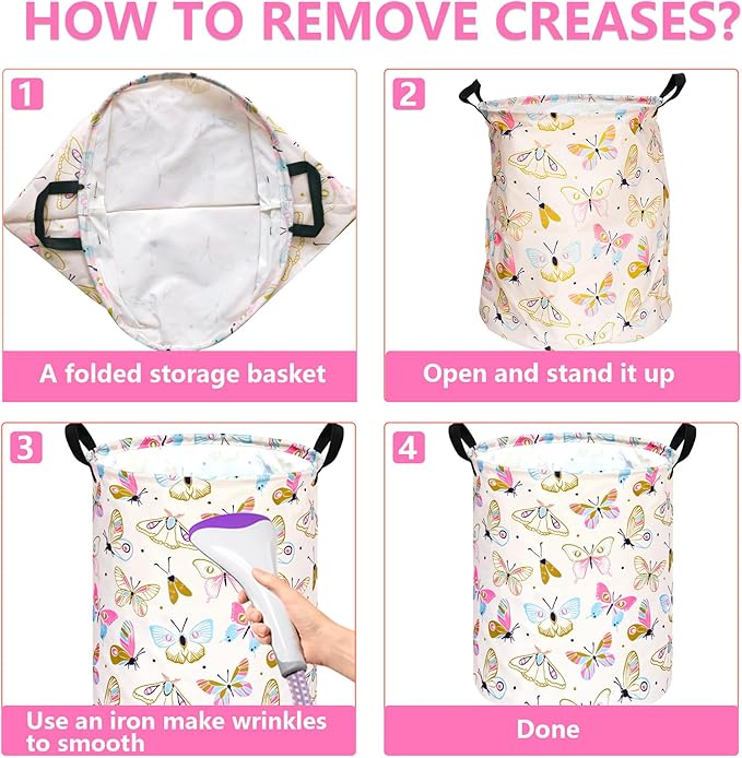 KUNRO Spring Butterfly Laundry Gift Basket Storage Hamper, Kids Toys and Clothes Storage Organizer Bins, Toy Shelf Basket with Handles for Room Decor