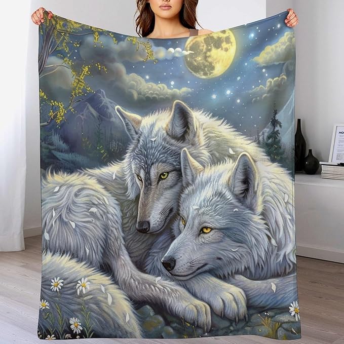 Wolf Blanket Wolves Gifts for Girls Boys Woman Kids Wolf Animal Lover Throw Blankets Soft Blanket Warm Fleece Flannel Plush Blankets for Bed Sofa Couch 50"x60"