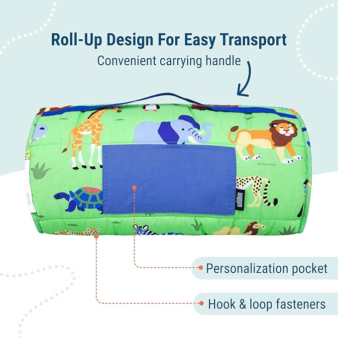 Wildkin Kids Original Nap Mat – Cozy Kids Sleep Mat with Pillow, Ideal for School & Travel - Wild Animals