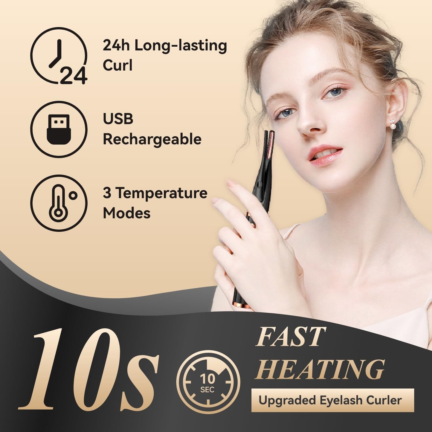 Heated Eyelash Curlers - 2 in 1 Clip - Type Heated Lash Curler,3 Heat Modes with USB Rechargeable,Fast Heat up in 8s,Natural Curling 24H Long Lasting for Women Makeup Tools (Black)