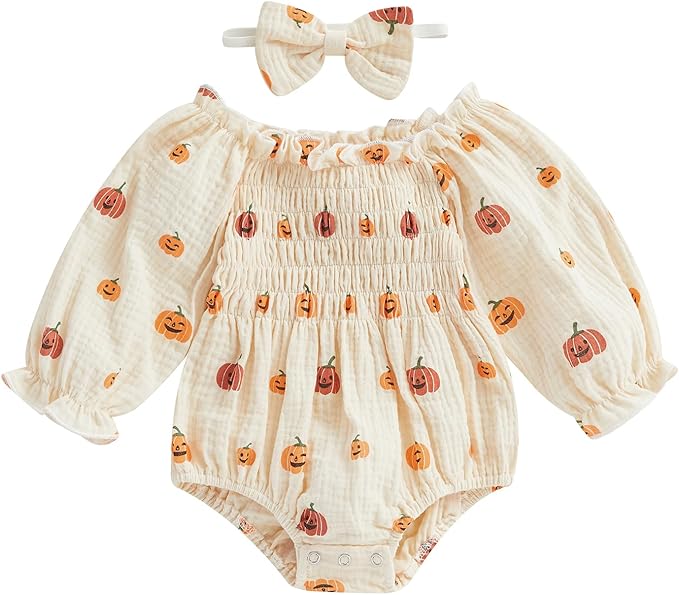 2pcs Infant Baby Girls Romper Dress Headband Long Sleeve Clothing Flowers Newborn Boho Girl Outfit Jumpsuit Clothes