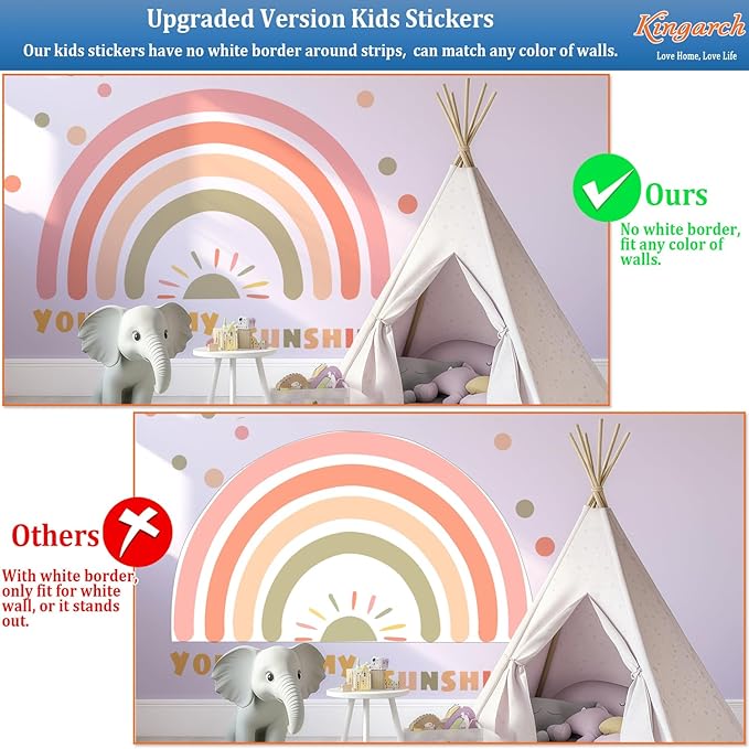 Large Rainbow Wall Decals, Sun Dots Peel and Stick Fabric Nursery Wall Decor, Removable Home Room Wall Decor Murals Stickers for Kids Girls Toddler Bedroom Living Room Playroom