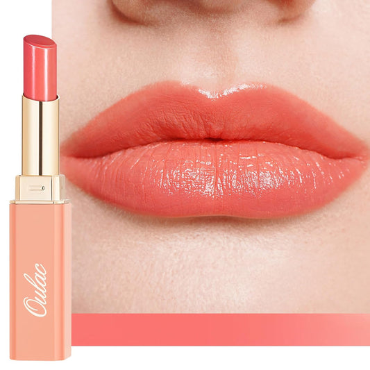 Oulac Shine Orange Lipstick for Women, 2 in 1 Glossy Coral Orange Tinted Lip Balm, Hydrating Lipstick for Dry Lips, Moisture Shine Juicy Finish Vegan 2.2g/0.07oz (18)