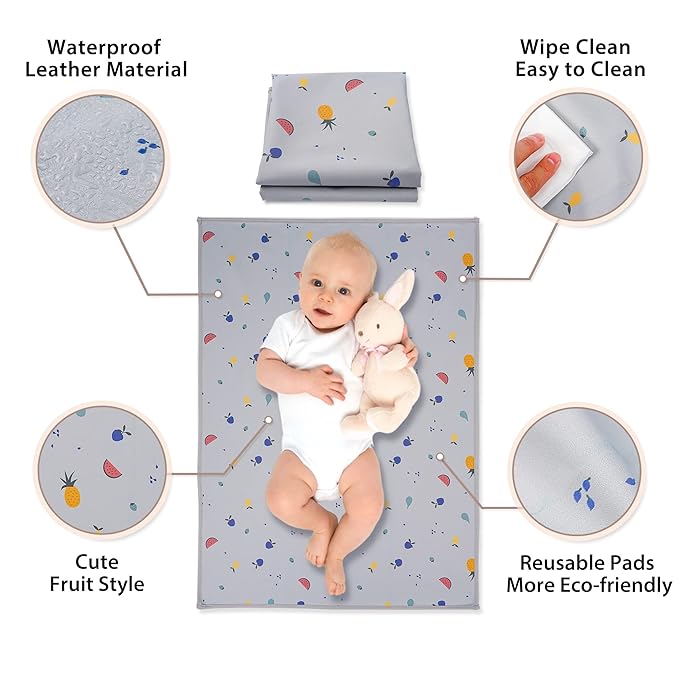 Vegan Leather Baby Changing Mat - Wipeable Portable Changing Pad, Foldable Travel Changing Mat for Baby, Newborns Toddlers Shower Gifts (Fruit,20"*28")