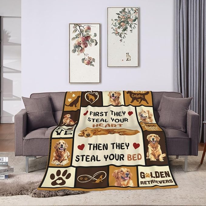 Golden Retriever Blanket Golden Retriever Throw Blanket Gifts Super Soft Flannel Lightweight Fluffy Plush Fuzzy Fleece Dog Decor Blanket for Woman Girl Kids Boys for Bed Sofa Bedding 40"X50"