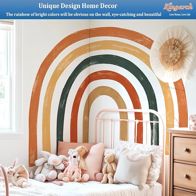 Large Boho Rainbow Wall Decals, Colorful Peel and Stick Fabric Nursery Wall Decor, Removable Home Room Wall Decor Murals Stickers for Kids Girls Toddler Bedroom Living Room Playroom