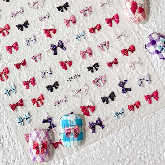 Cute Bow Nail Stickers Multicolor Bowtie Nail Decals Bow Stickers for Nails 3D Self Adhesive Nail Art Supplies & Decorations for Women Girls,1 Sheet DIY Manicure Decor